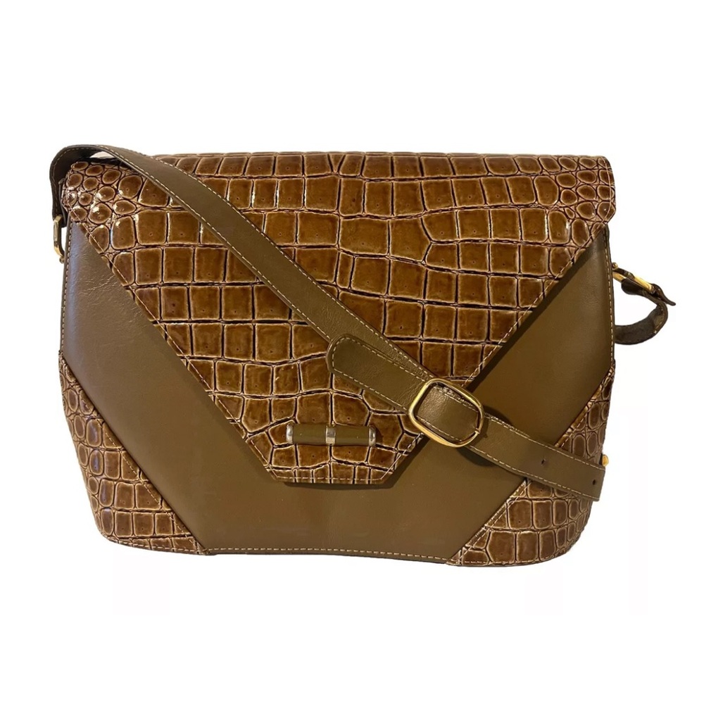 Vintage Due Fratelli Crocodile Leather Mustard Color Crossbody Bag